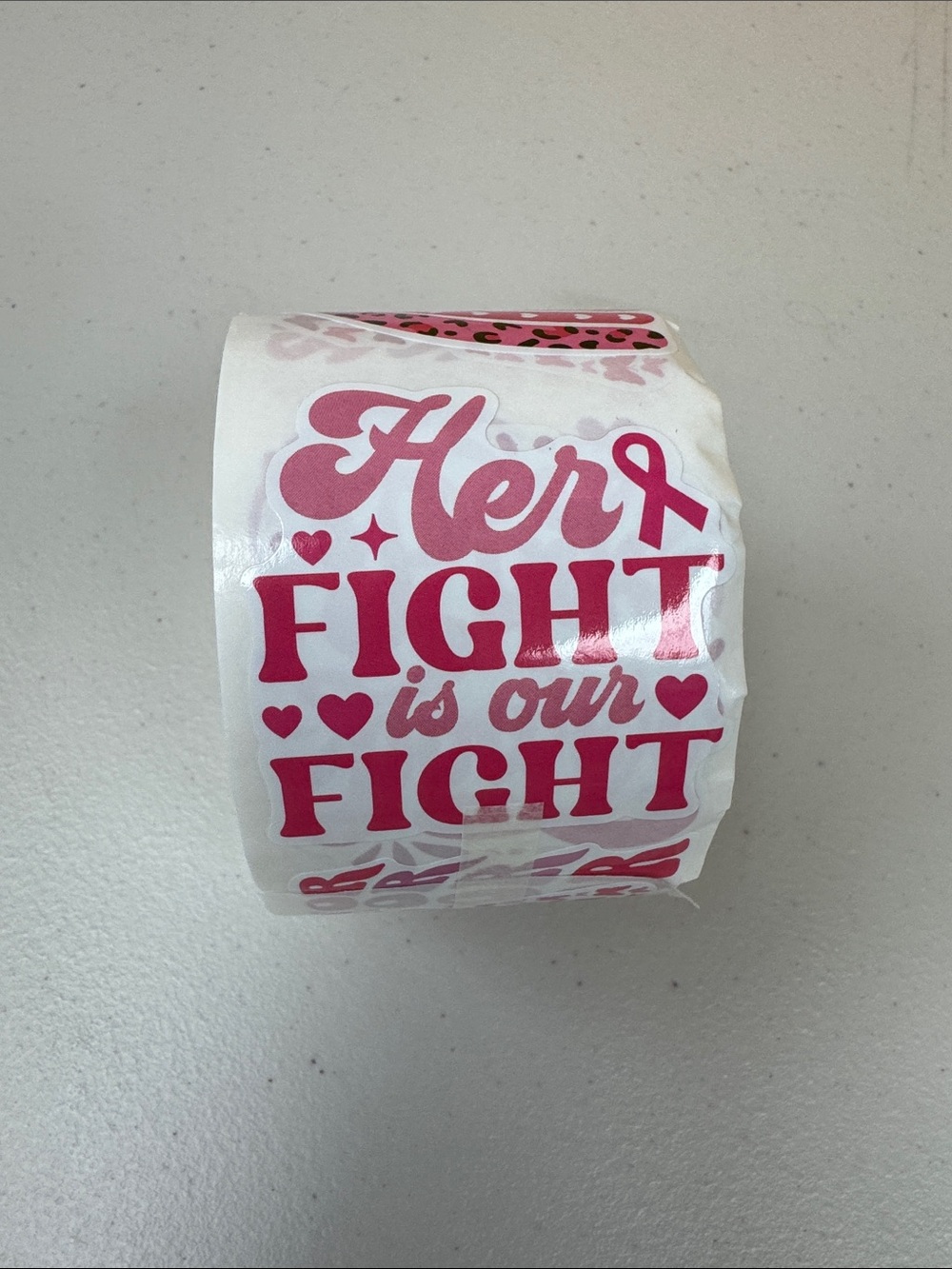 Her Fight Is Our Fight Pink Awareness Sticker Roll - Support Ribbon Decals new